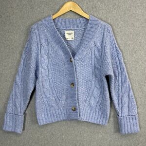 Abercrombie & Fitch Size XS Cardigan Sweater Light Blue Chunky Cable Knit V-Neck